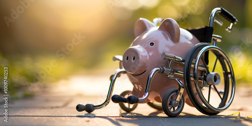 Wallpaper Mural Piggy Bank in Wheelchair Representing Disability Finance, Healthcare Costs and Disability Savings Concept Torontodigital.ca