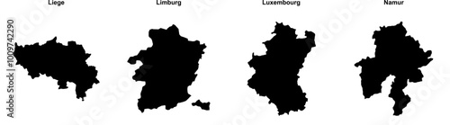 Liege, Limburg, Luxembourg, Namur outline maps