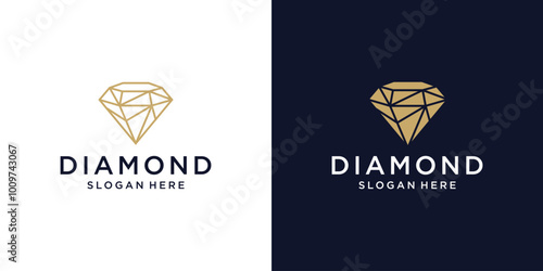 Diamond Line Logo Vector Template. Abstract Diamond Jewelry Logo Vector. Diamond Shape Gemstone Logo Design.