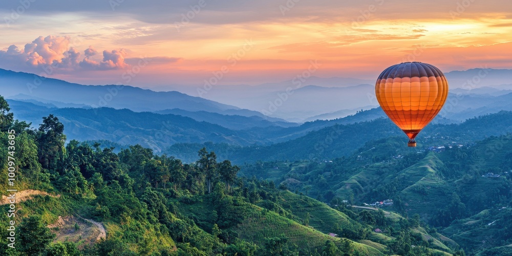 a hot air balloon flying over a mountain a hot air balloon flying over a mountain