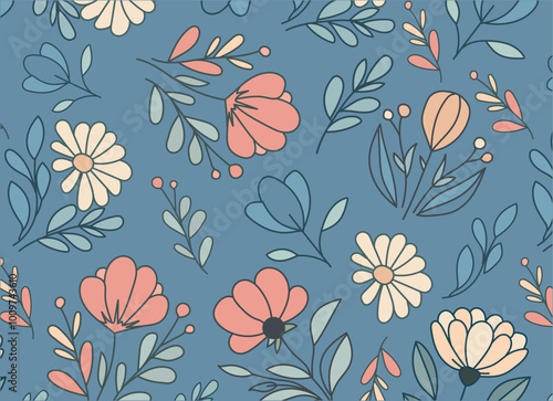 Abstract pastel flower bouquet pattern. Blooming spring flowers in elegant. Flowers in pastel colors.eps 10.