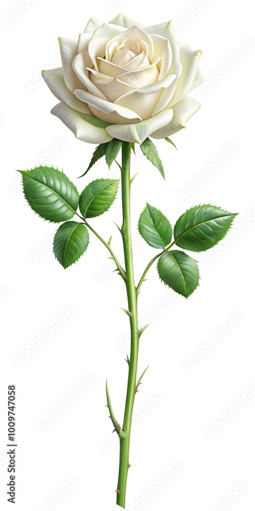 Obraz premium White Rose on a Long Stem Isolated Without Background
