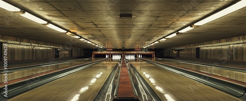 Two Empty Bowling Lanes in a Retro Bowling Alley