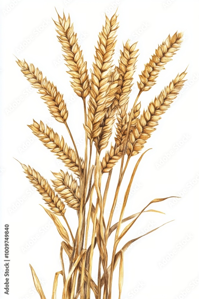 Golden wheat stalks standing tall against a light background, showcasing nature's bounty in autumn Golden wheat stalks standing tall against a light background, showcasing nature's bounty in autumn