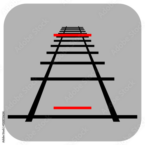 Ponzo illusion. Transparent PNG optical illusion. The red line at the front of the track looks much smaller than the line at the back, but they are the same size