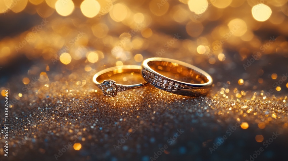 Wedding Rings on Golden Glitter Wedding Rings on Golden Glitter