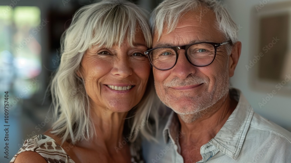 Happy senior couple enjoying each other’s company at home during a sunny afternoon Happy senior couple enjoying each other’s company at home during a sunny afternoon