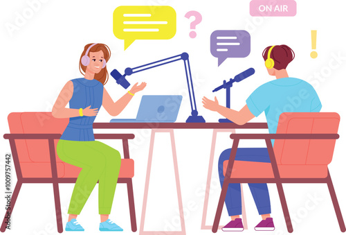 Podcast interview recording. Radio show broadcast studio