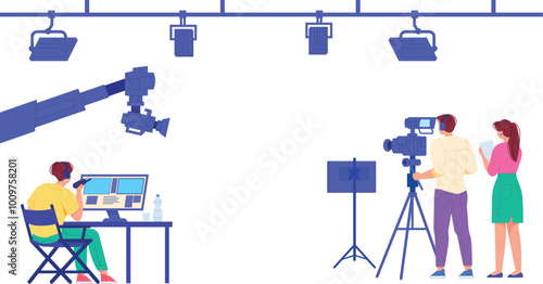 Tv show studio crew. Media production technology