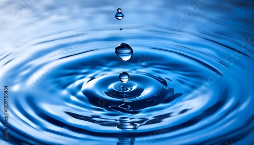 Centered Focus on Blue Water Drops Background