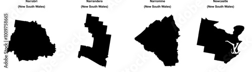 Narrabri, Narrandera, Narromine, Newcastle outline maps