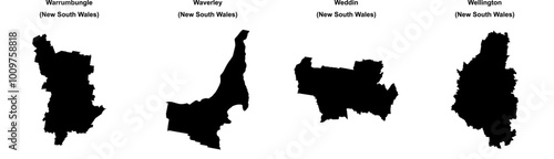 Warrumbungle, Waverley, Weddin, Wellington outline maps