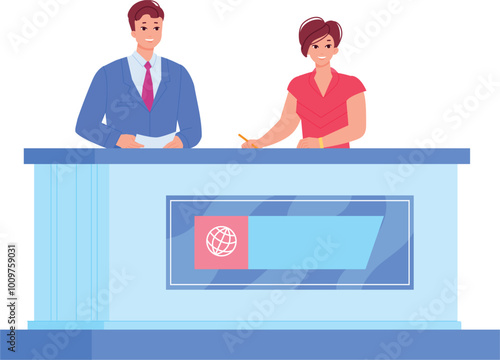 Worldwide news anchors. Man and woman on tv channel