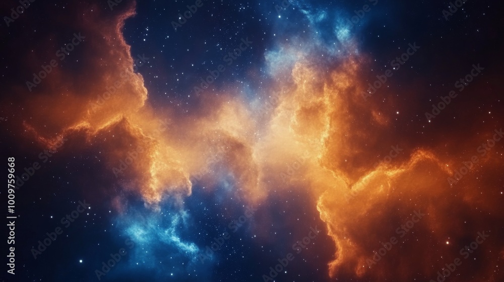 Vivid cosmic clouds in vibrant orange and blue hues illuminating the night sky Vivid cosmic clouds in vibrant orange and blue hues illuminating the night sky