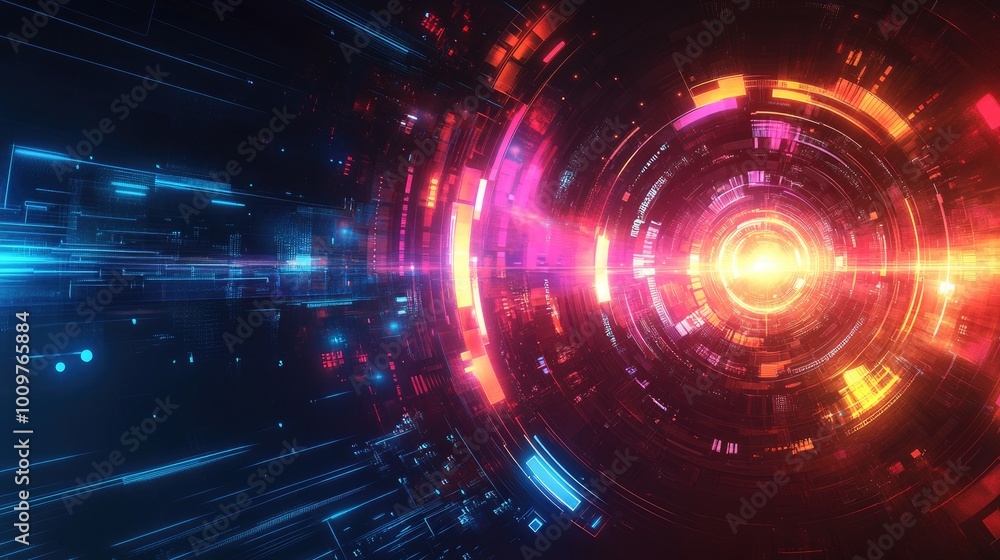 Futuristic Digital Technology Background with Vibrant Circular Data Stream Futuristic Digital Technology Background with Vibrant Circular Data Stream