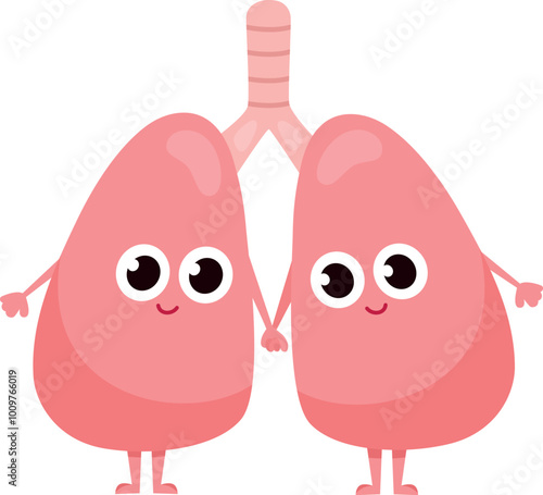 Lungs with happy faces. Healthy human organ anatomy