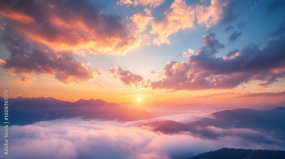 Fototapeta premium Sunrise Over Misty Mountains
