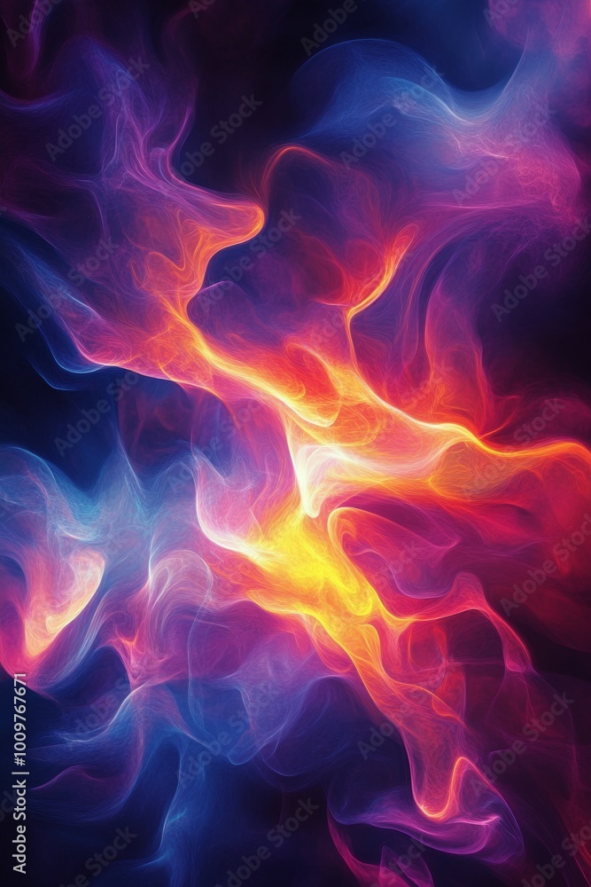 Colorful glowing waves of liquid light creating an abstract pattern in dark surroundings Colorful glowing waves of liquid light creating an abstract pattern in dark surroundings