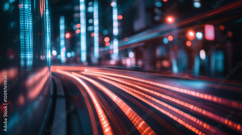Long exposure of bright city lights reflecting on a wet surface at night Long exposure of bright city lights reflecting on a wet surface at night