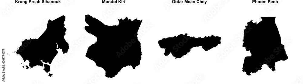 Krong Preah Sihanouk, Mondol Kiri, Otdar Mean Chey, Phnom Penh outline maps Krong Preah Sihanouk, Mondol Kiri, Otdar Mean Chey, Phnom Penh outline maps