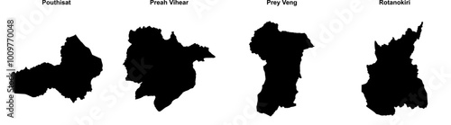 Fényképezés Pouthisat, Preah Vihear, Prey Veng, Rotanokiri outline maps