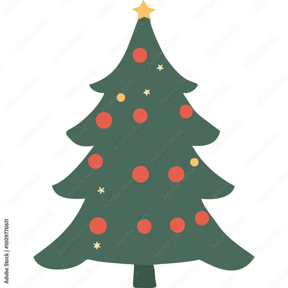 Decorated Christmas tree with star and ornaments illustration
Decorated Christmas tree with star and ornaments illustration