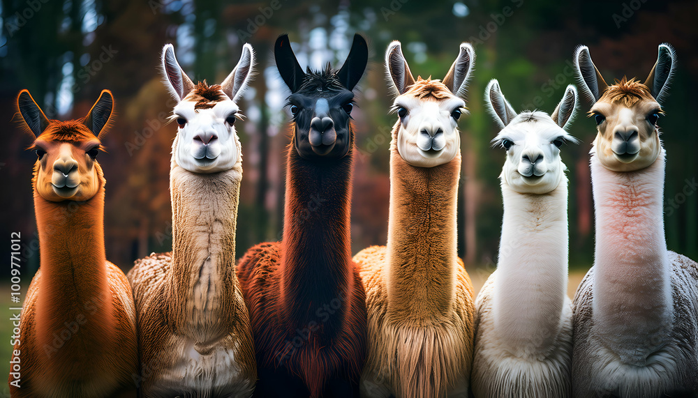 A diverse group of alpacas gathered in a verdant field, showcasing the beauty and diversity of these gentle creatures. A diverse group of alpacas gathered in a verdant field, showcasing the beauty and diversity of these gentle creatures.
