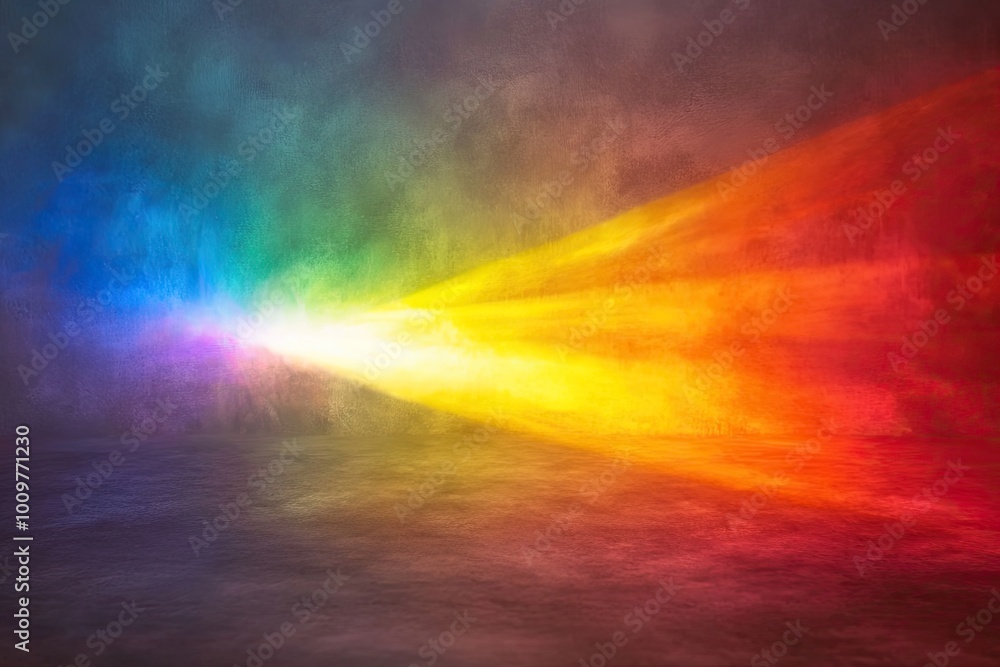 A prism effect, with a white light source splitting into a rainbow across the canvas A prism effect, with a white light source splitting into a rainbow across the canvas