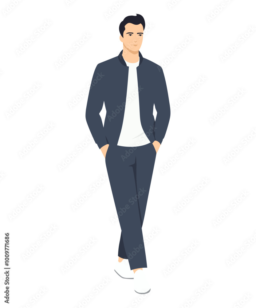 Vector illustration of a man in a blue suit and classic shoes. Suit for formal events Vector illustration of a man in a blue suit and classic shoes. Suit for formal events