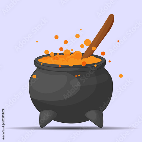 Witch's cauldron with orange potion