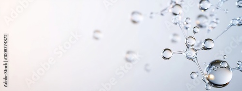 Abstract image of water droplets and molecular structures on a light background.