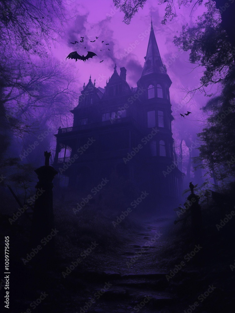 Obraz premium Haunted house at night in the fog 