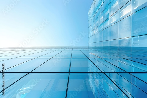 Modern architectural abstract. Geometric design against clear blue sky background. Space for text.