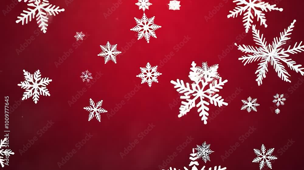 White snowflakes of different sizes are slowly falling on a red gradient background. Perfect for winter holidays projects White snowflakes of different sizes are slowly falling on a red gradient background. Perfect for winter holidays projects