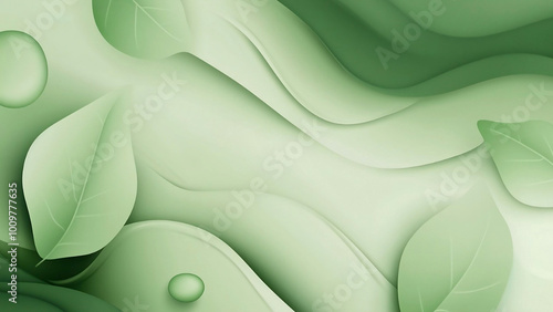 A contemporary minimalist background themed around environmental protection, smooth gradient of green. Subtle, abstract shapes resembling leaves and water droplets.