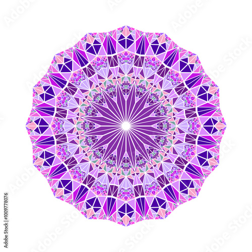 Ornate geometrical mosaic triangle ornament mandala - round polygonal circular vector graphic design from triangles