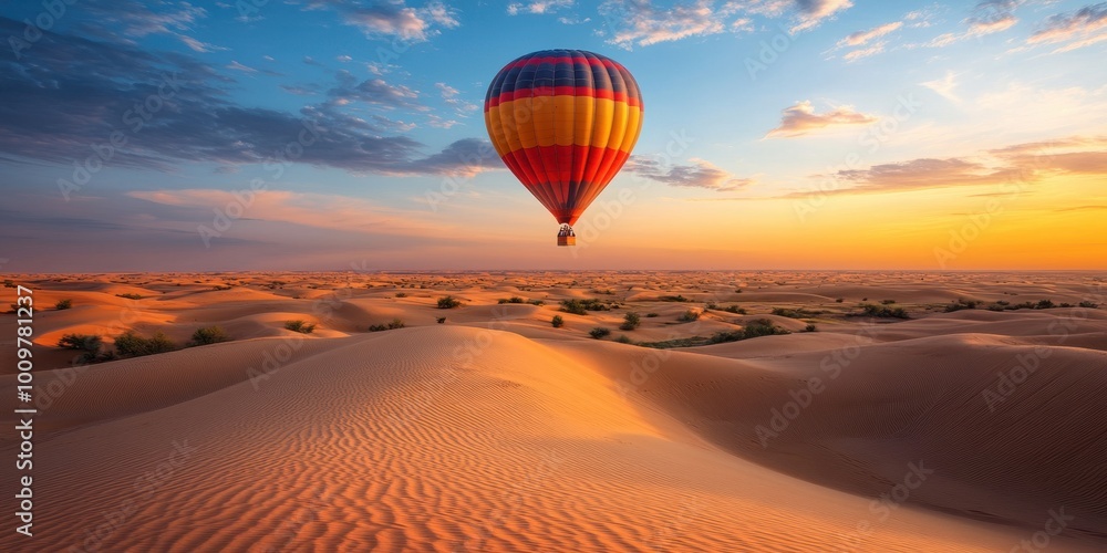 a hot air balloon flying over a desert a hot air balloon flying over a desert