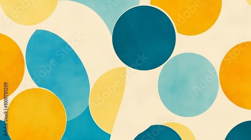 Abstract Geometric Shapes in Neutral Tones on Textured Paper, Featuring Muted blue grey yellow with Subtle Gradients 