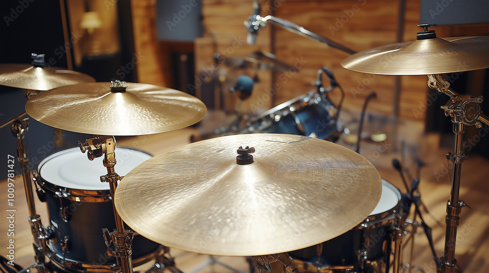 Obraz premium Professional drum set with cymbals in a recording studio environment