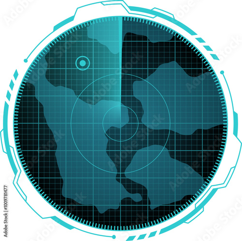 Futuristic neon radar. Hologram panel blue element