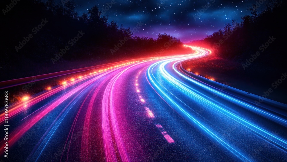 Night Road with Speeding Lights Night Road with Speeding Lights