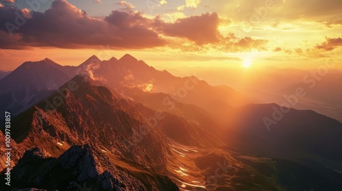 Golden Sunset Over Majestic Mountains