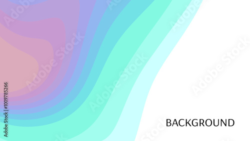 White abstract background with blue? green and violet sharp wavy lines and gradient transition, dynamic swirl shape. Inclined bends	