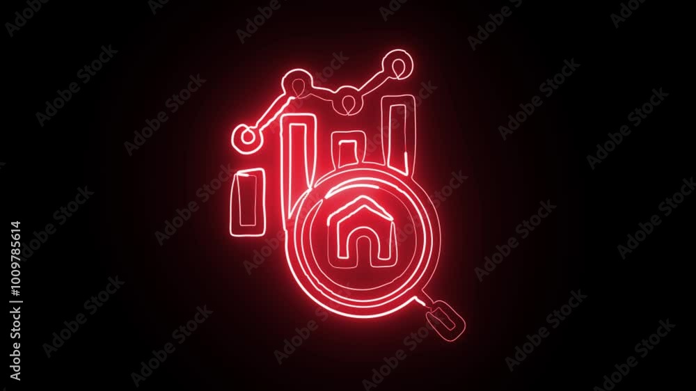 Glowing Neon Market Analysis Icon Isolated on Black Background. HD Video Motion Graphic Animation. Outline Black Vector Illustration. Outline Black Image Glowing Neon Market Analysis Icon Isolated on Black Background. HD Video Motion Graphic Animation. Outline Black Vector Illustration. Outline Black Image