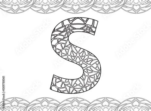 letter s on plasterboard with flowers. Luxury capital letter s decorated with flowers. Decorative capital letter s with floral ornament. 3D rendering isolated on