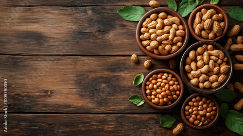 Peanuts and peanut butter on a wooden