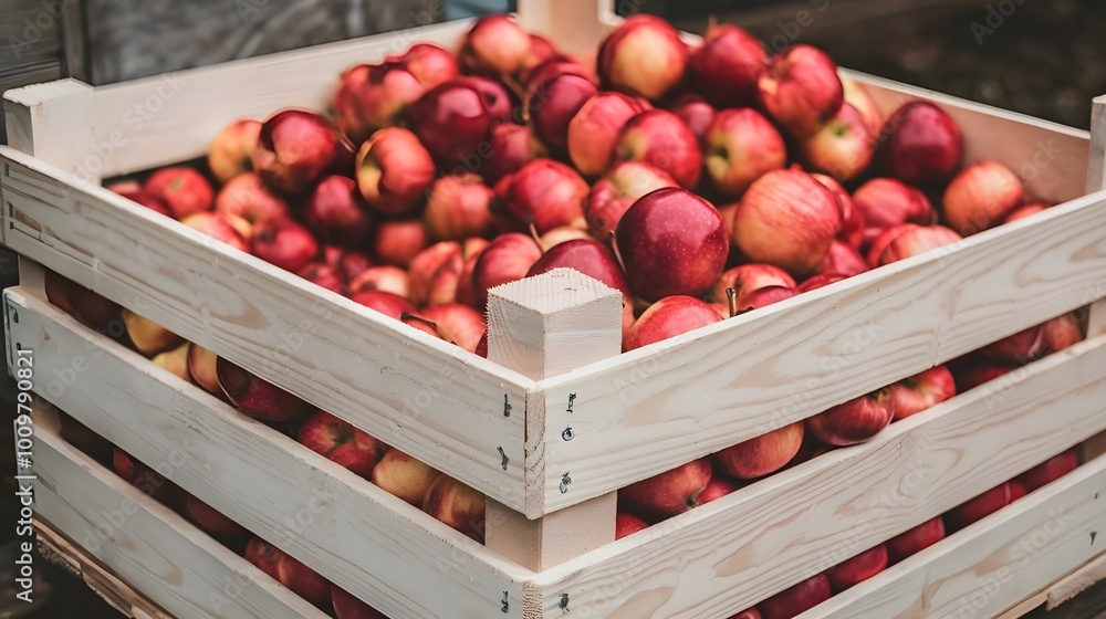Fresh Red Apples in Wooden Crate Harvest Farm Organic Produce Market Stall Fresh Red Apples in Wooden Crate Harvest Farm Organic Produce Market Stall