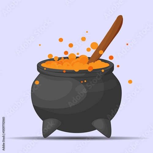 Witch's cauldron with orange potion