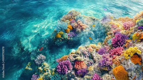 Vibrant coral reef teeming with life, showcasing a stunning display of colors and textures.