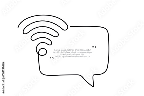 Continuous one line drawing of WI-FI and speech bubble. Trendy line art vector on a white background. Vector illustration.